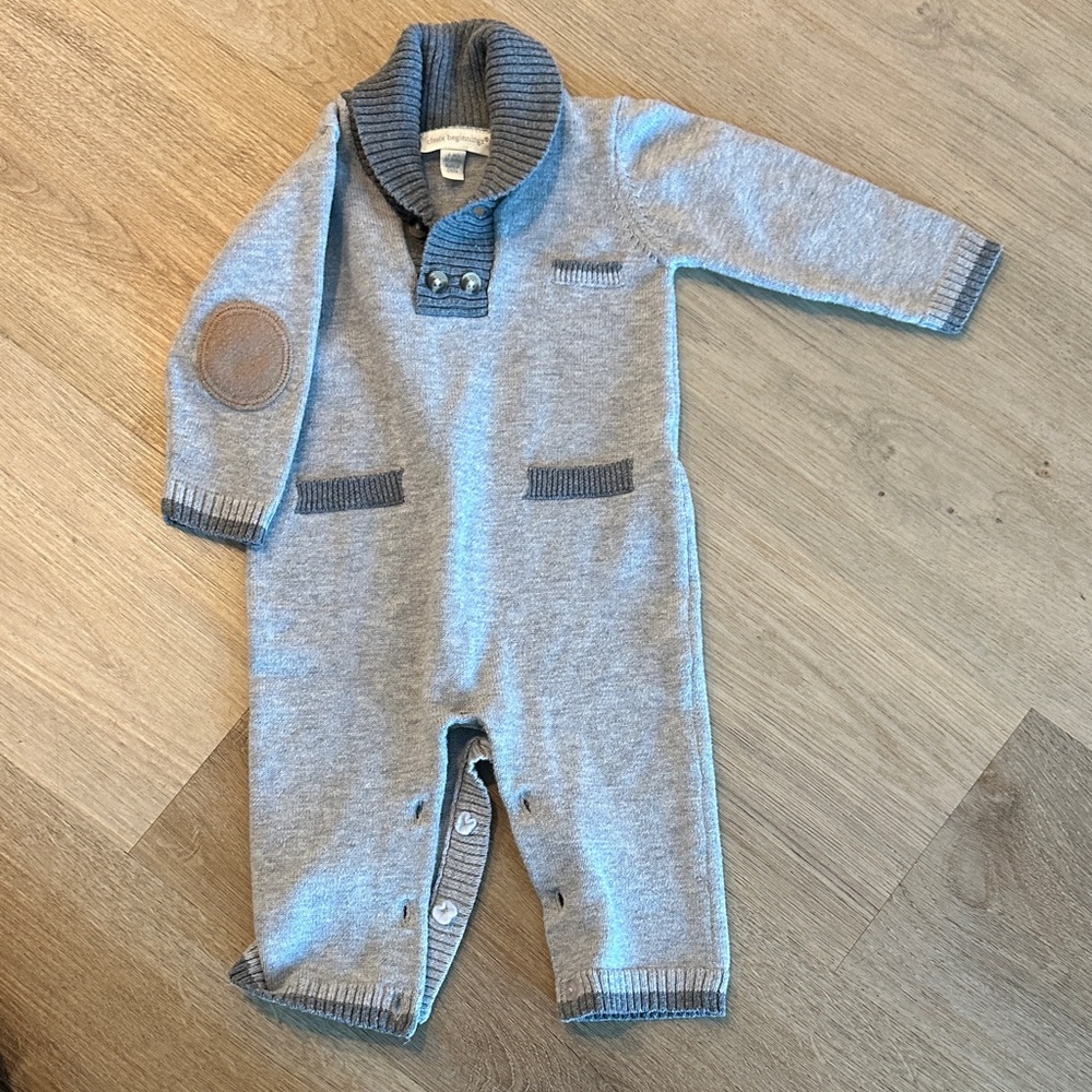 Shawl Collar Gray Knit One-Piece Romper